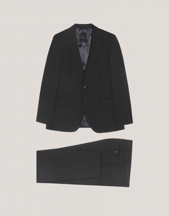 Dark grey fake plain slim fit half canvas suit