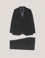 Dark grey fake plain slim fit half canvas suit