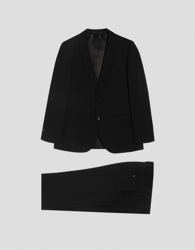 Black fake plain slim fit half canvas suit