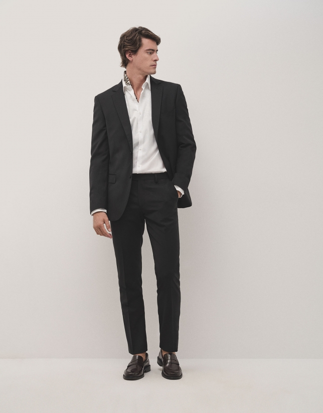 Black slim fit half canvas suit