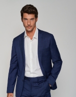 Half-canvas slim fit structured suit with navy blue checked pattern