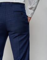 Half-canvas slim fit structured suit with navy blue checked pattern