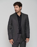 Dark gray fake plain regular fit half canvas suit