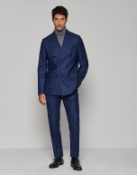 Half-canvas, slim fit suit with navy blue checked pattern