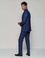 Half-canvas, slim fit suit with navy blue checked pattern