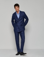 Half-canvas, slim fit suit with navy blue checked pattern