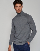 Gray melange wool sweater with a turtleneck collar