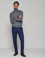 Gray melange wool sweater with a turtleneck collar