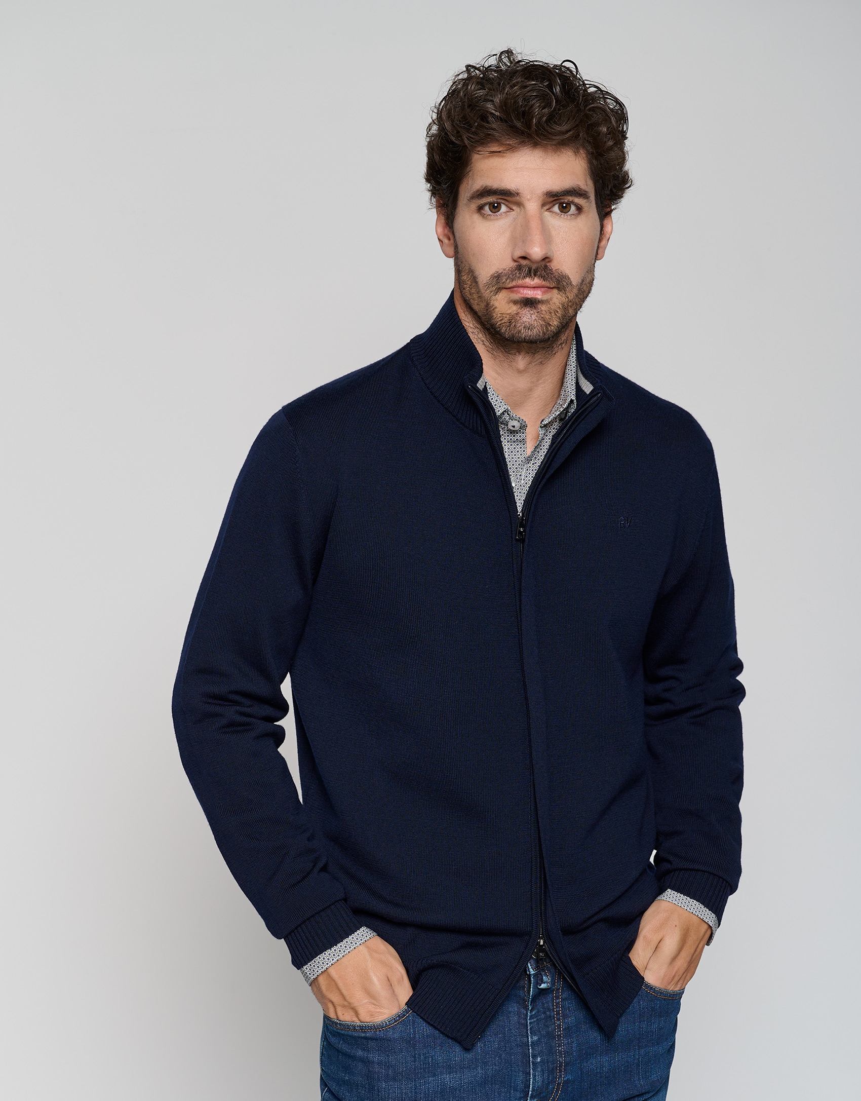 Plain navy blue jacket with zipper