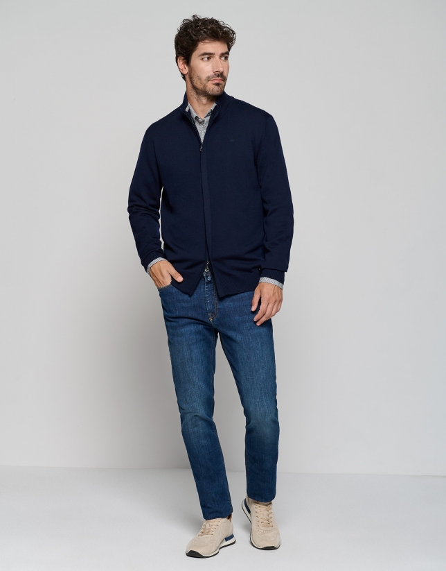 Plain navy blue jacket with zipper