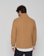 Camel cable-stitched sweater with zipper