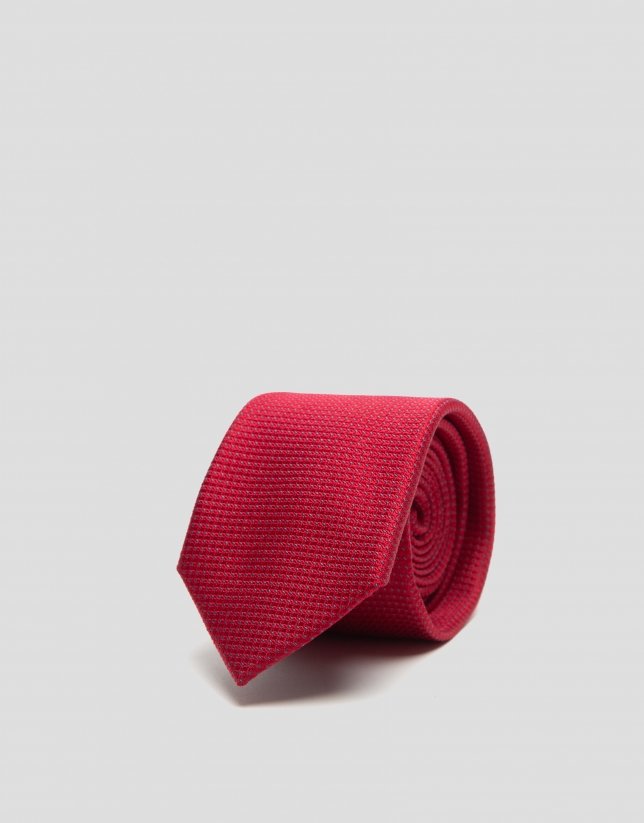 Red silk tie with light blue dots