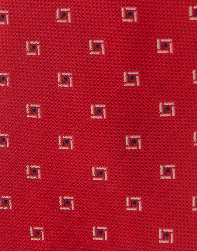 Corbata seda roja jacquard geométrico marino/blanco