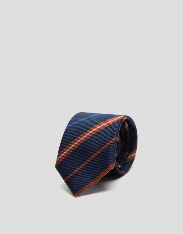 Corbata seda marino rayas naranja/celeste