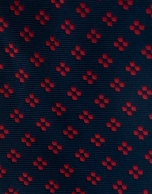 Navy blue silk tie with red floral jacquard