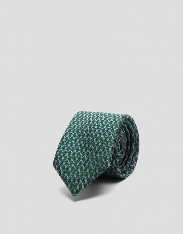 Corbata seda verde con jacquard celeste