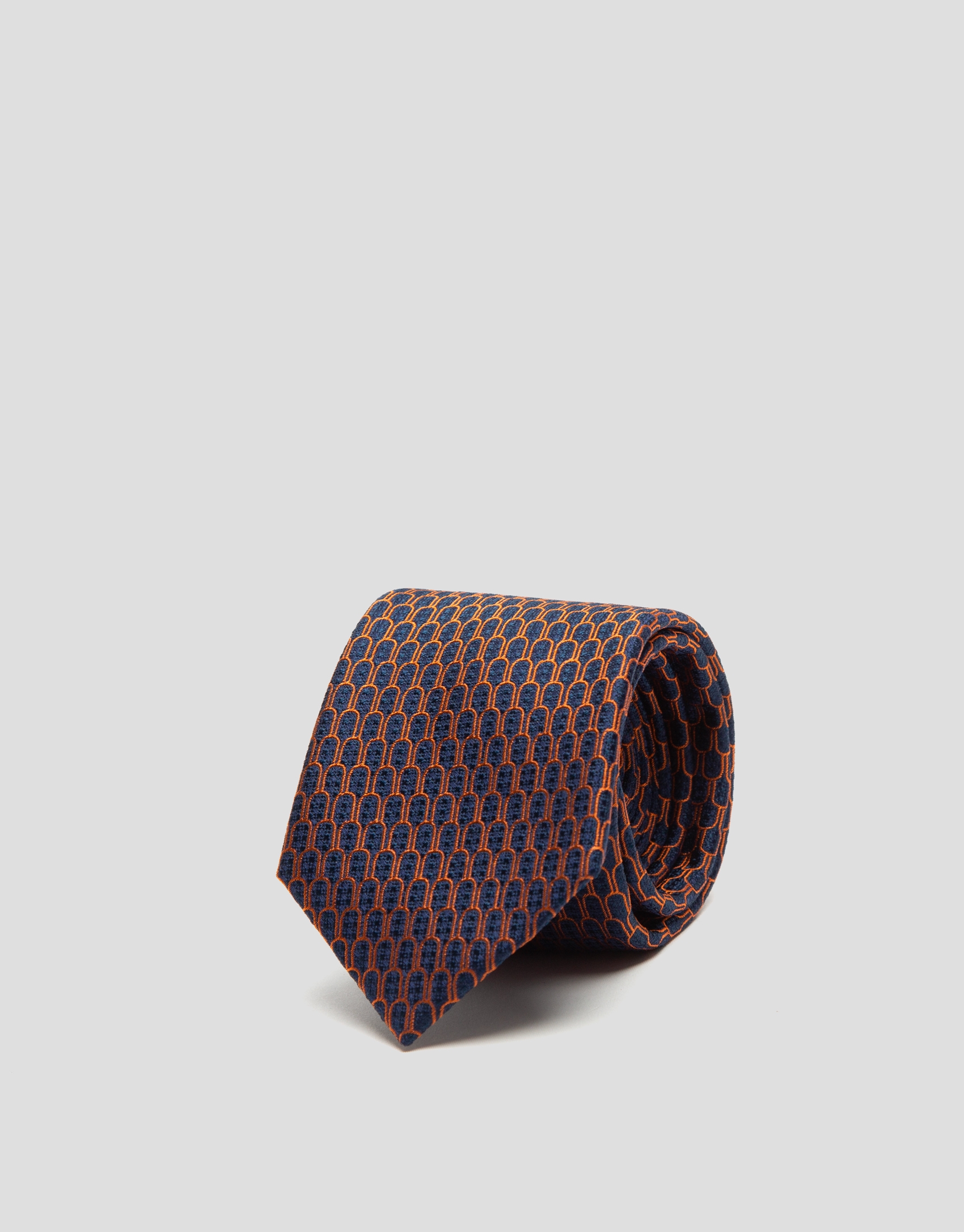 Corbata seda marino con jacquard naranja