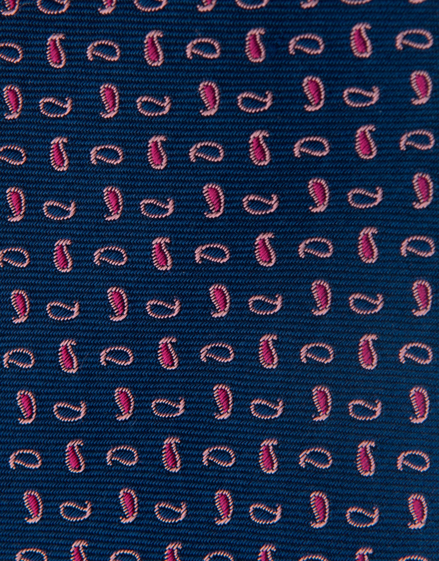 Blue silk tie with blue and pink paisley design