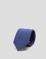 Corbata seda marino con cachemires azules y rosas