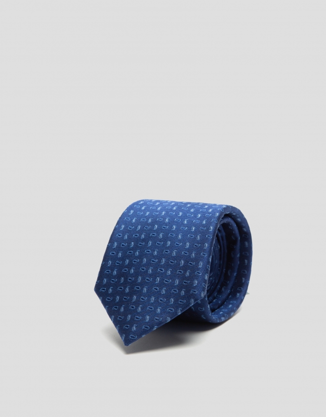 Blue silk tie with blue paisley design