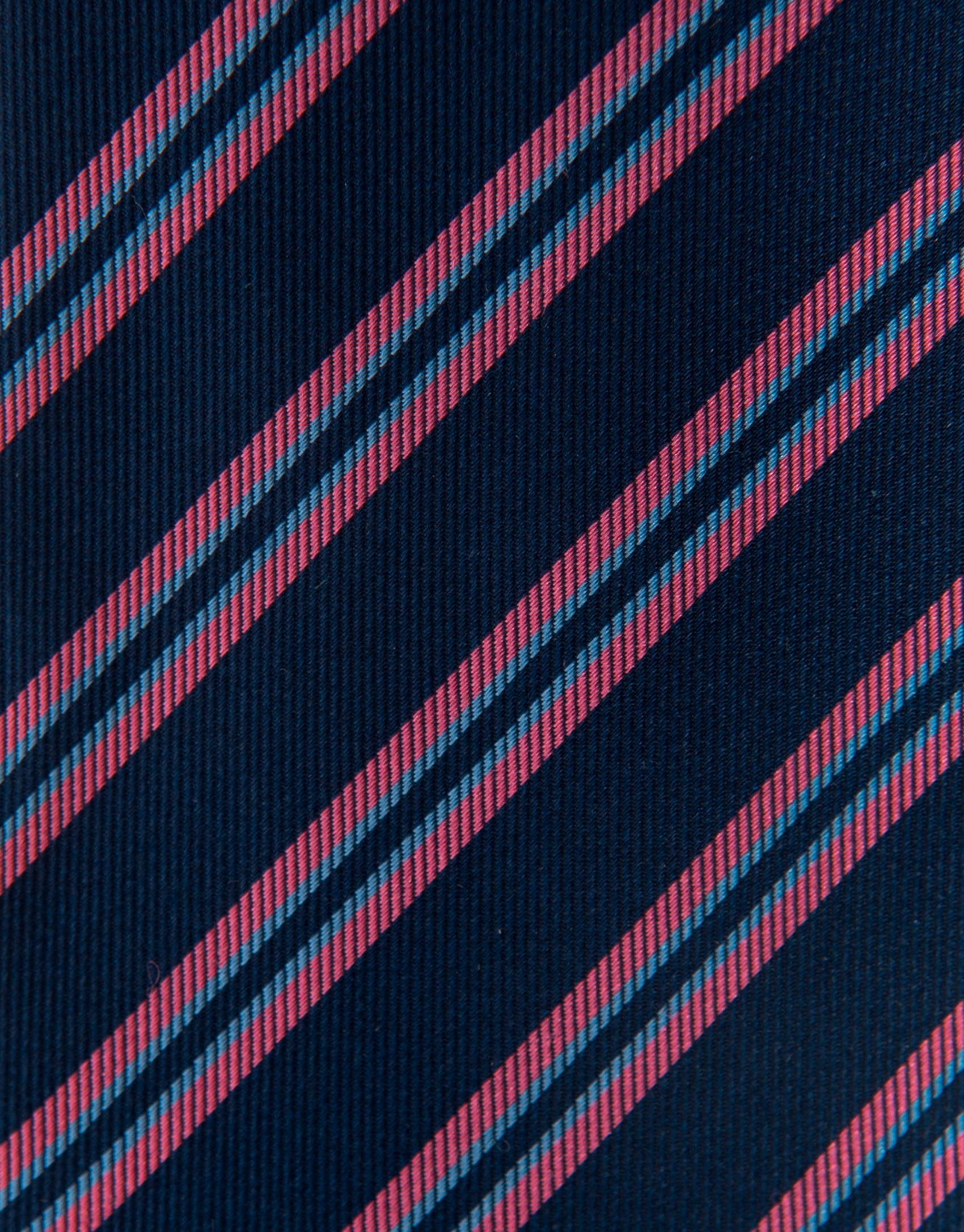 Ink blue silk tie with pink stripes