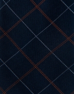 Navy blue checked silk tie with brown and white outlines