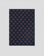 Blue wool scarf with tan necktie design