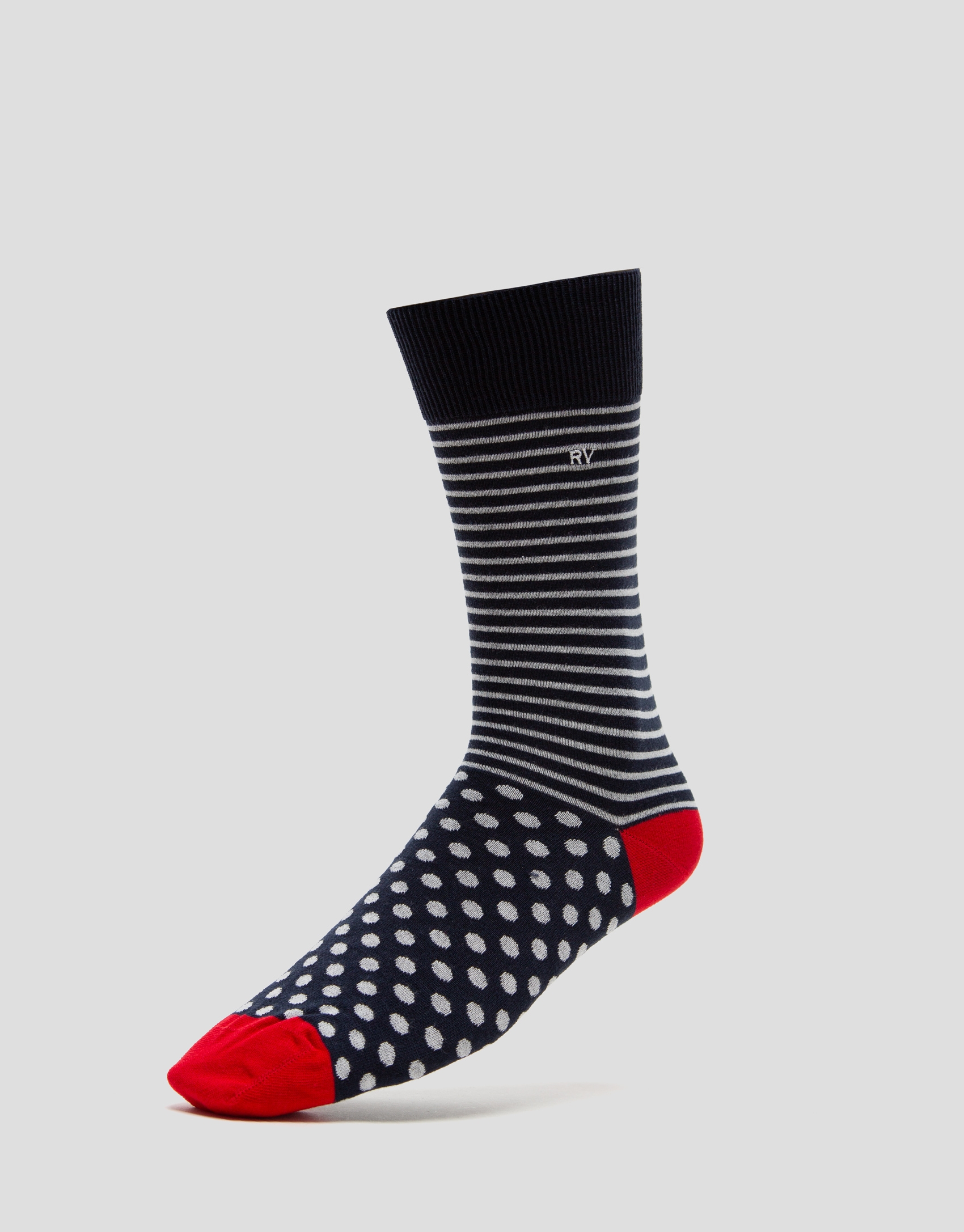 Pack of socks with white stripes and navy blue ribbing