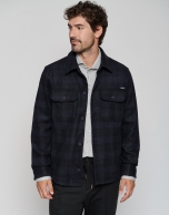 Blue checked wool shirt jacket