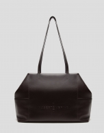 Megan Zipper dark brown leather shopper bag