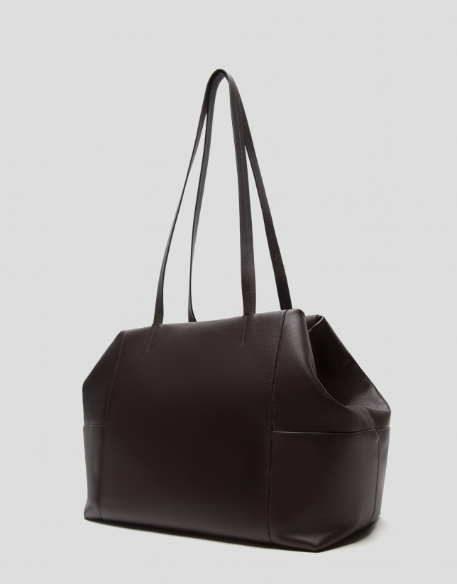 Megan Zipper dark brown leather shopper bag