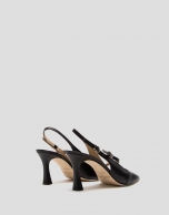 Black leather slingback shoe with strap