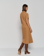 Camel knit midi dress with short sleeves