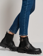 Black leather ankle boot with track sole