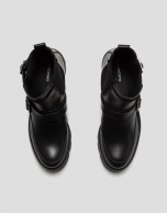 Black leather ankle boot with track sole