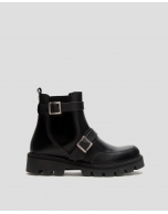 Black leather ankle boot with track sole