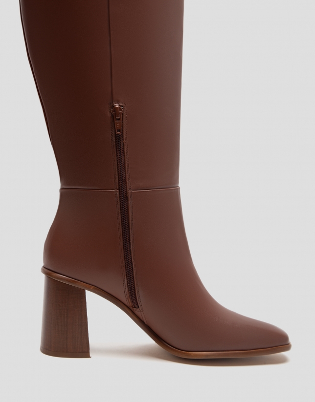 Brown leather high boot