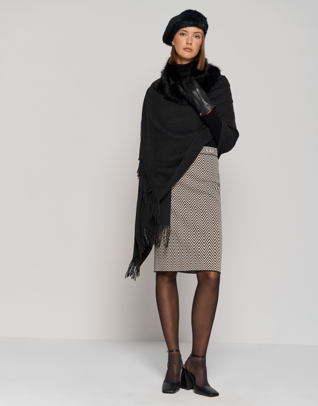 Large black maxi foulard with soft collar