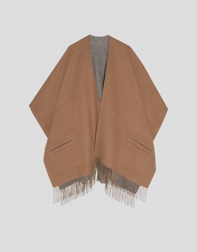 Reversible gray and beige poncho