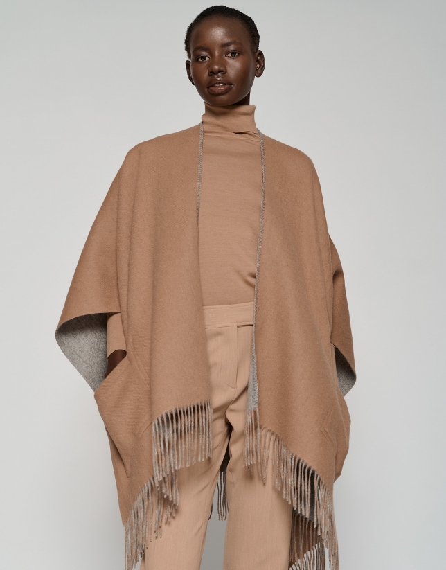 Reversible gray and beige poncho