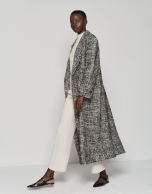 Long black and white glen plaid coat