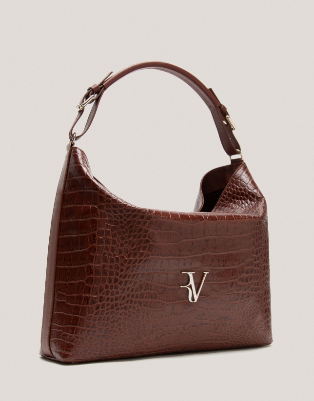 Brown alligator embossed Miranda Hobo bag