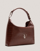 Brown alligator embossed Miranda Hobo bag