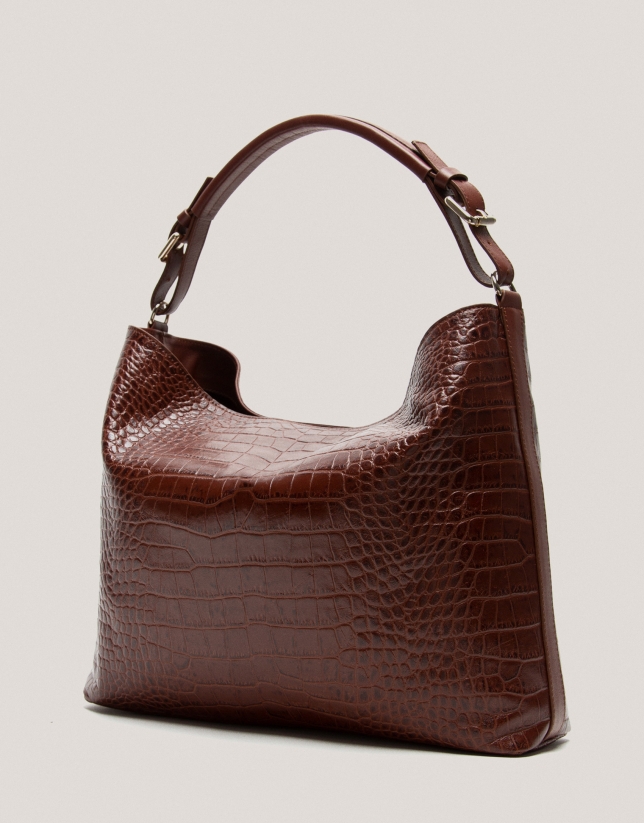 Brown alligator embossed Miranda Hobo bag