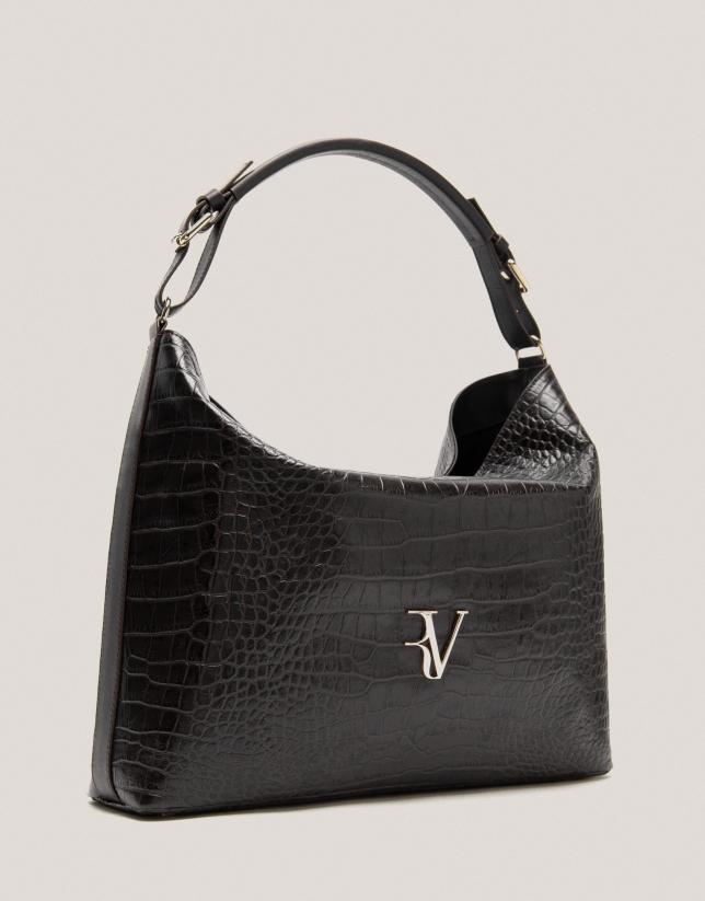 Black alligator embossed Miranda Hobo bag