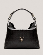 Black alligator embossed Miranda Hobo bag