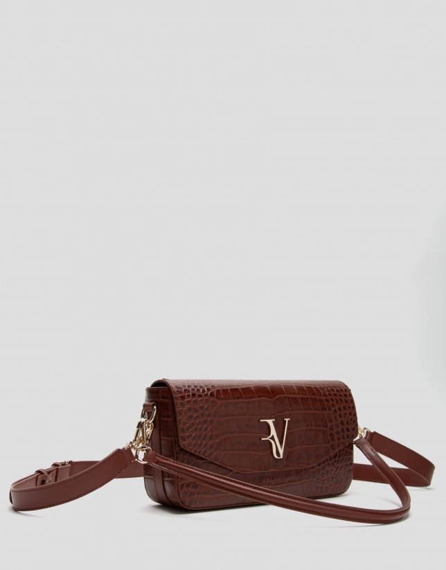 Brown alligator embossed Miranda baguette bag