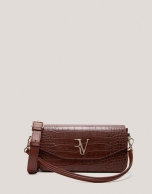 Brown alligator embossed Miranda baguette bag