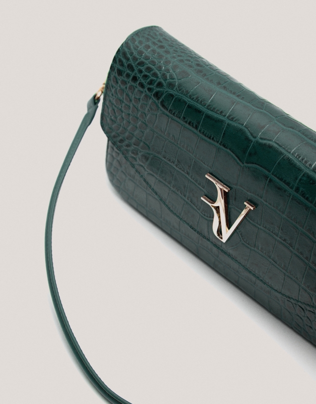 Green alligator embossed Miranda baguette bag