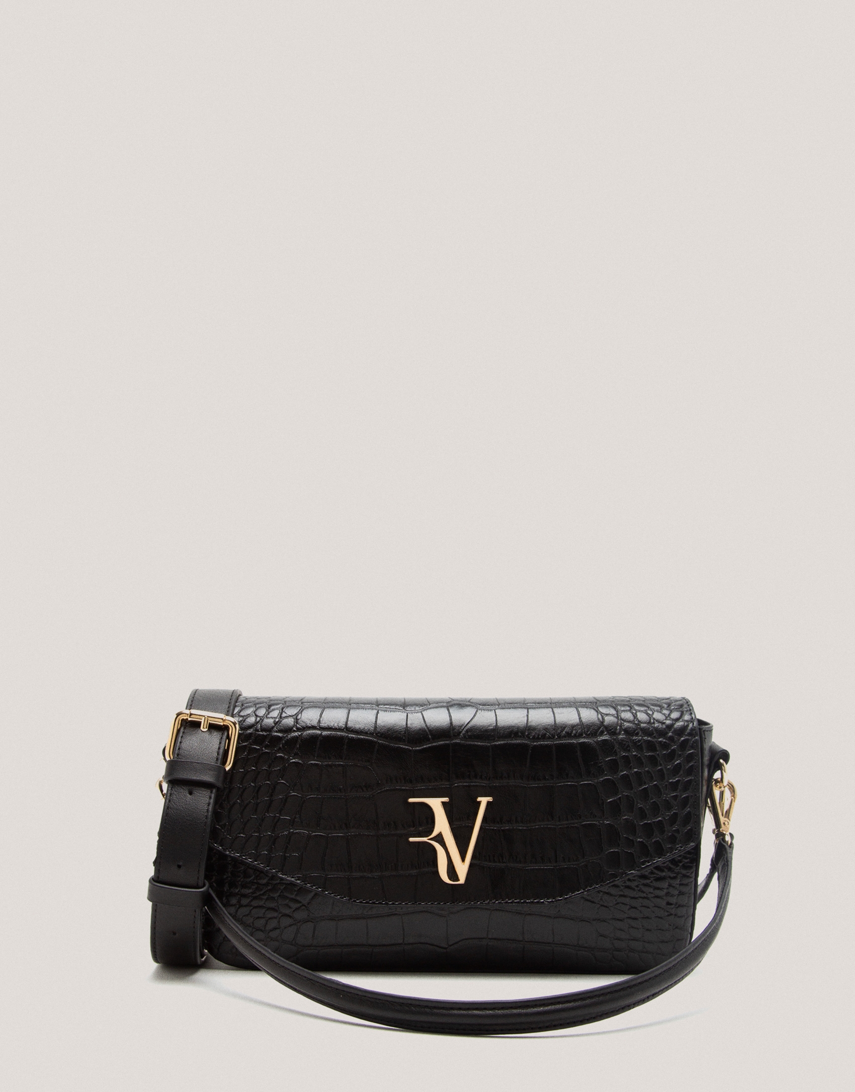 Black alligator embossed Miranda baguette bag